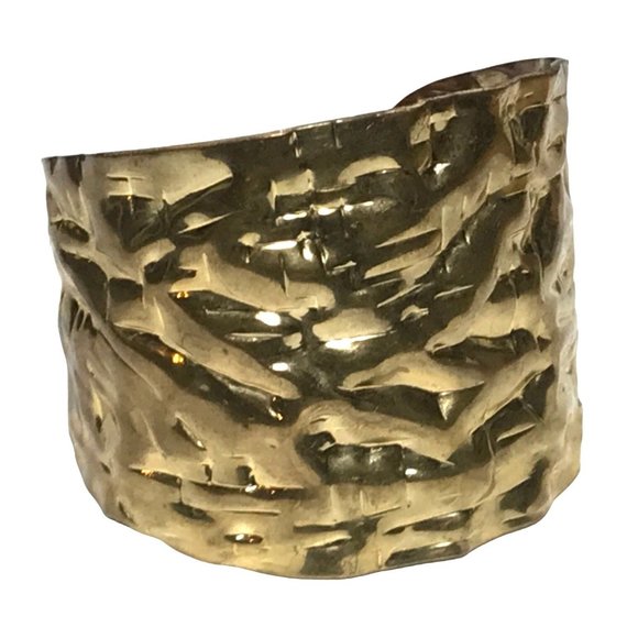 Handmade Gold Tone Steel Brutalist Modernist Wide Cuff Bracelet Unique Artisan - Picture 4 of 8